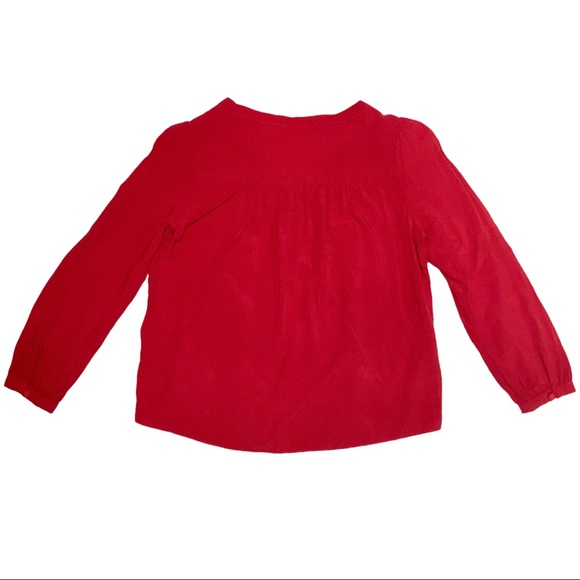 Vintage Inspired Red Blouse with Tie and Buttons, 3/4 Puffed Sleeve Levi's Small - Picture 9 of 15